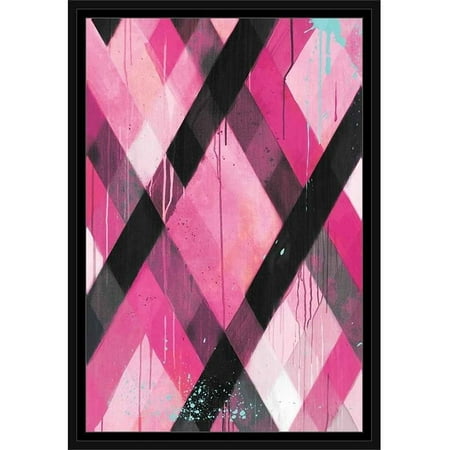 - Drip Splatter Diagonal Line Grid Contemporary Modern Trendy Abstract Painting 1 Pink & Black, Framed Canvas Art by Pied Piper Creative