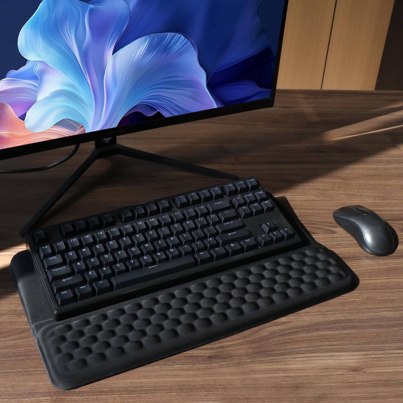 Computer Stand With Wrist Rest  Tilted Holder - Riser Pad Tray Support For Office Home Black