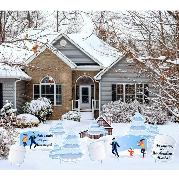 VictoryStore It's A Marshmallow World Christmas Yard Decorations Display, Outdoor Holiday Decor 10 PC SET (13637)
