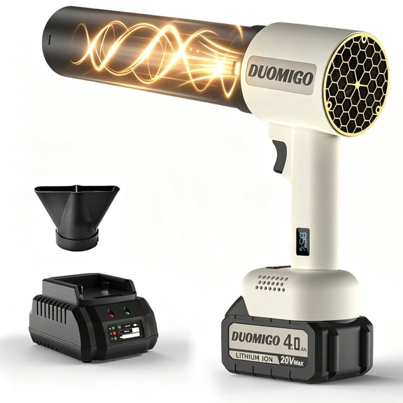 Duomigo 20V Cordless Turbo Dryer Blower for Cars & Patio, 1600g Thrust Violent Blower with 64 Ducted Fan Motor, 4-Speed Hurricane Turbo Fan, 120000RPM Leaf Blower for Car Drying, Snow & Debri