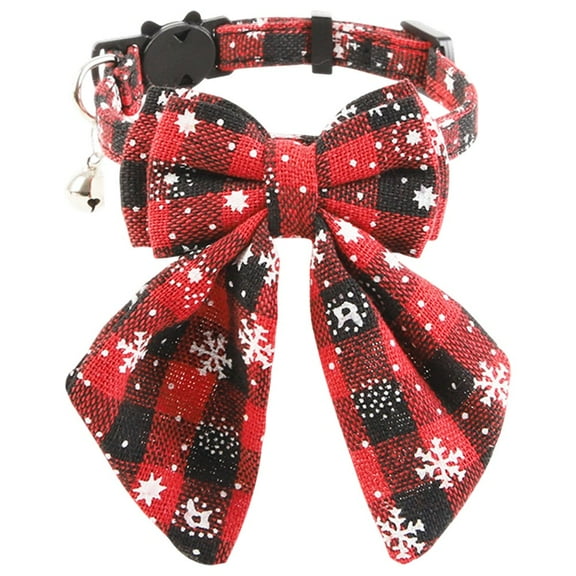 Christmas Dog Collar with Bow tie, Classic Red Plaid Dog Christmas Collars for Girl and Boy, Cute Adjustable Holiday Puppy Collars for Small Medium Large Dogs