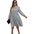 thumbnail image 1 of Womens Printed Swing Shift Dress Long Sleeve Casual V Neck Tunic Dress, 1 of 6
