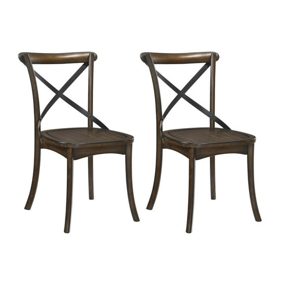 Gzxs Dining Chairs Set of 2, Armless Kitchen Chair w/ Flared Wood Legs and "X" Metal Backrest, Farmhouse Cross Back Diner Chair, Wooden Side Chairs for Home Dining Room, Dark Oak