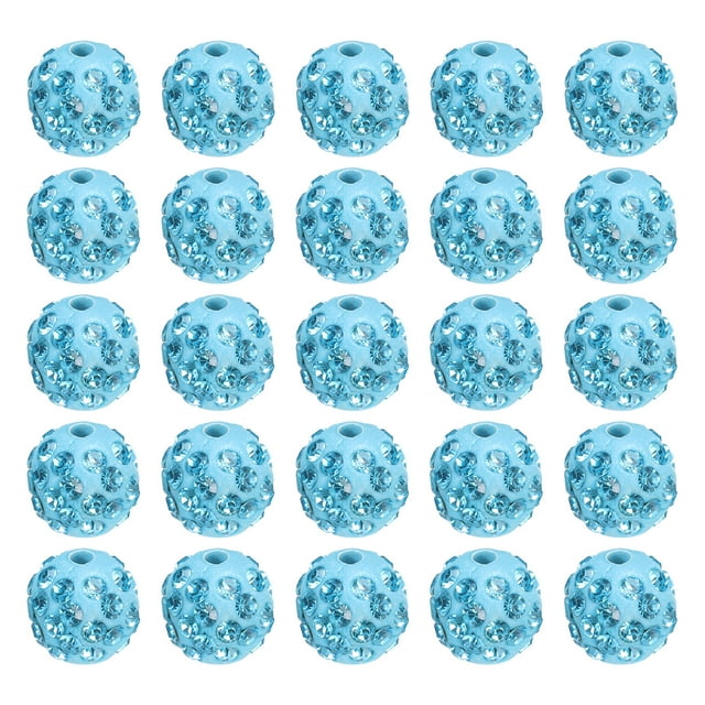 Unique Bargains 10mm Rhinestone Clay Beads, Pave Crystal Disco Rhinestone Bead for DIY Jewelry Making Bracelet, Lake Blue 50Pcs