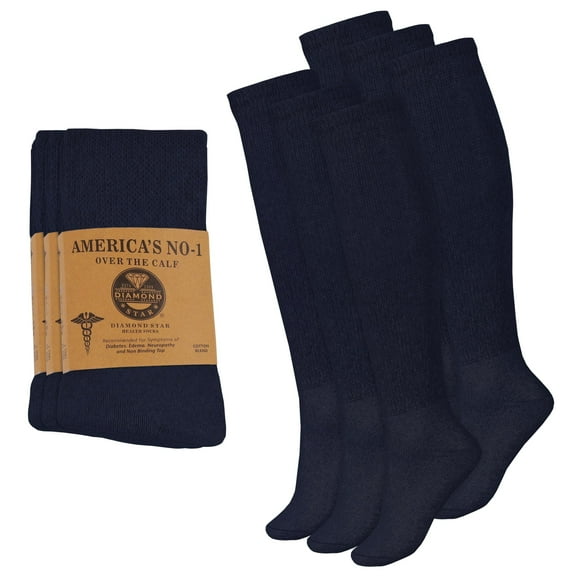 6 Pairs Diabetic Socks Over The Calf - Knee High Premium Cotton Socks Men's Size 10-13 Big & Tall Size 13-16