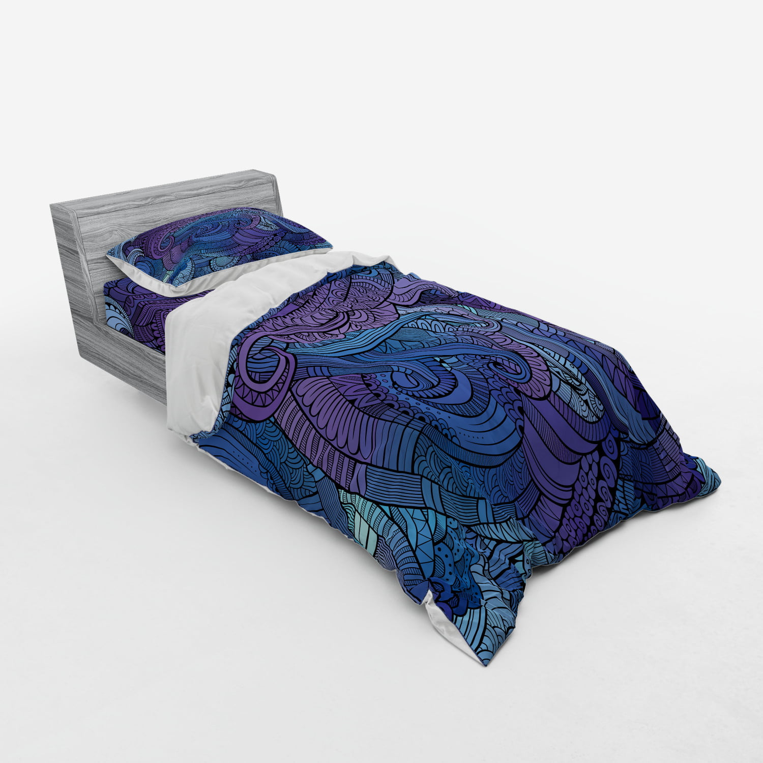 Abstract Duvet Cover Set, Ocean Inspired Graphic Paisley Swirled Hand Drawn  Artwork Print, Bedding Set with Shams and Fitted Sheet, Sizes, by  Ambesonne