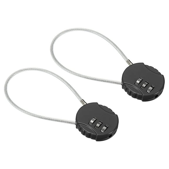 Combination Lock 8 Inch, 2 Pcs 3 Digit Outdoor Waterproof Code Padlock with Wire Rope for Luggage Gym Locker Fence Toolbox , Black