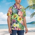 thumbnail image 3 of Balery Watercolor Blooming Cactus Camisas hawaianas de manga corta para hombre, camisas playeras de corte holgado, camisas de vacaciones con botones,XX-Large, 3 of 7