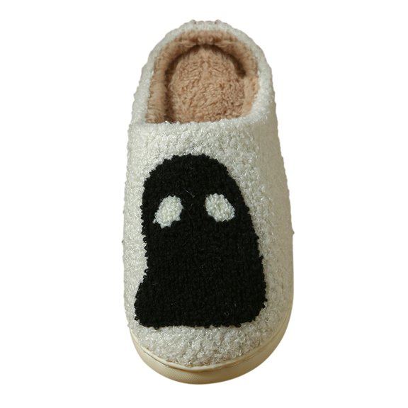NOKIO Halloween Pumpkin Slippers for Women G𝗁𝗈st Cute Graphic Fuzzy Slippers Plush Sp𝗈𝗈𝗄y Indoor House Shoes Comfortable S𝗅ip On Cotton Slides Closed Toe Warm Shoes for Holiday Daliy