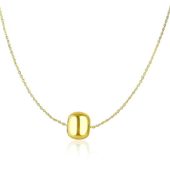 14k Yellow Gold Necklace with Shiny Barrel Bead Charm 18 in