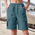 thumbnail image 2 of Outfmvch Bermuda Shorts for Women Cotton Linen Wide Leg Plus Size Pants Casual Loose Elastic Waist with Pockets Summer Clothes Blue 2XL, 2 of 6
