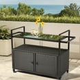 thumbnail image 2 of Zimtown Outdoor Patio Ratten Bar Counter Table w/4 Wheel, Water-proof Wicker Bar Table with Handrail & Tempered Glass Top, Storage Cabinet Cart,- Black, 2 of 12