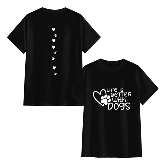 Dog Mom Shirt for Men Dogs Shirt Life is Better with Dogs T-Shirt Dog Paw Print Tee Funny Pet Lover Animal Gift Tops,Black S