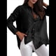 thumbnail image 3 of Blusa de Transparente con Botones para Mujer, Larga, Color Liso, con Diamantes Llamativos Negro L, 3 of 8