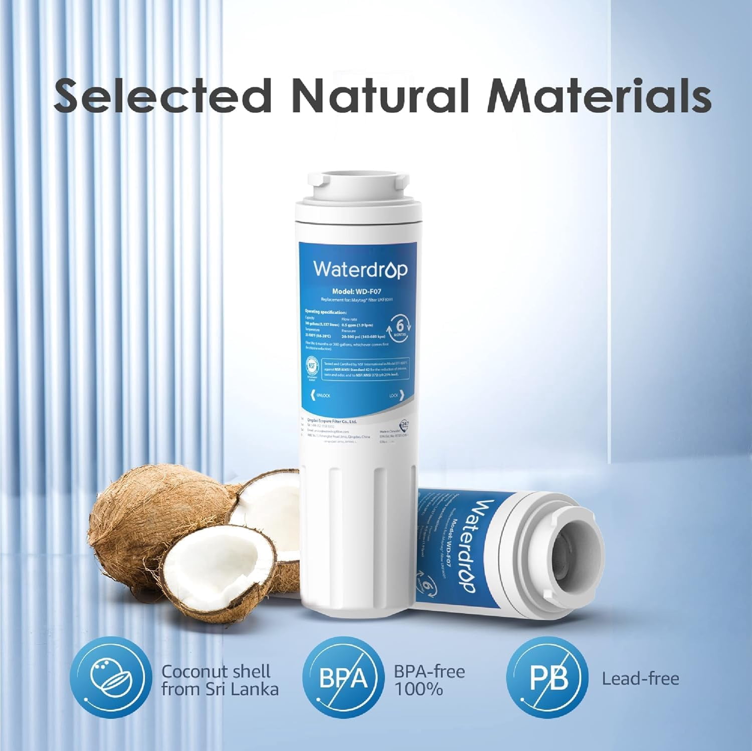 Waterdrop UKF8001 NSF 401&53&42 Certified Refrigerator Water Filter Compatible with Maytag UKF8001, EDR4RXD1, Whirlpool Filter 4, 4396395(Pack of 4）