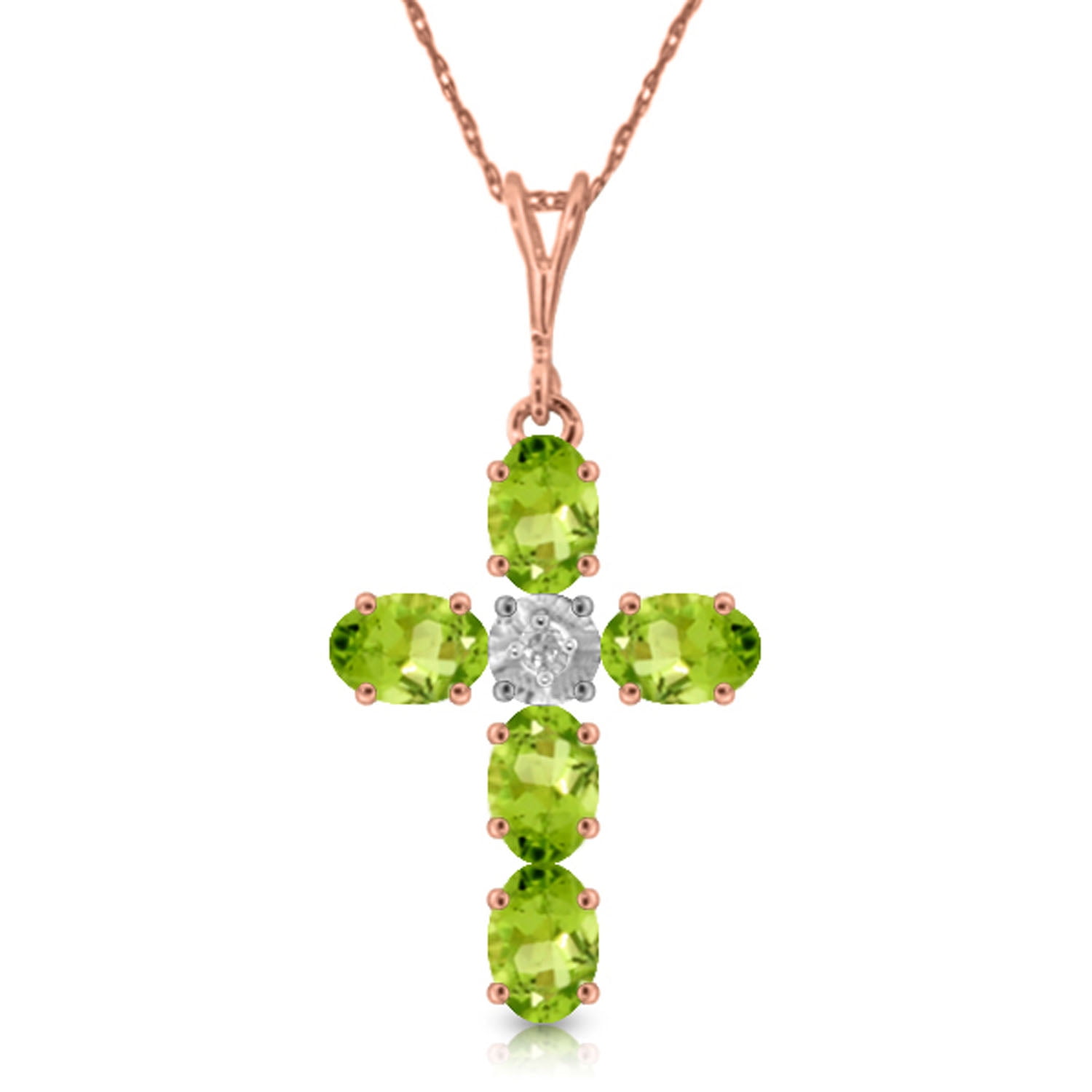 Galaxy Gold 14K Solid Gold Natural Peridot Cross Pendant Necklace for Women - Rose Gold Fine Jewelry
