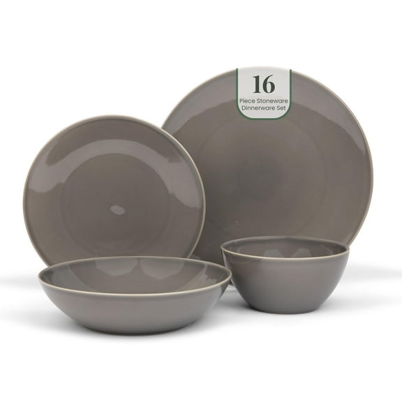 Larder & Vine 16 Ceramic Stoneware Dishes | Everyday Plate and Bowl Set | Table Set for 4
