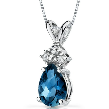 Peora 0.75 Carat T.G.W. Pear-Cut London Blue Topaz and Diamond Accent 14kt White Gold Pendant, 18