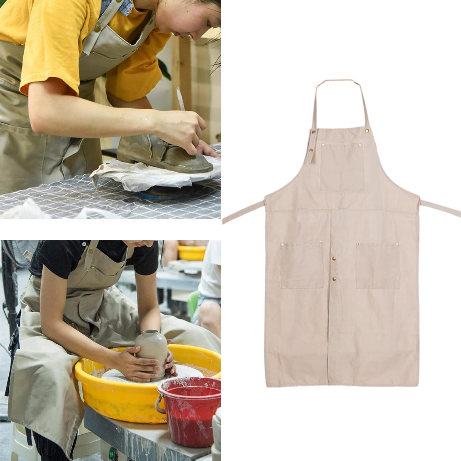 Pottery Apron Durable Canvas Water Resistant Adjustable Apron for Women Cooking Full Cover Split Leg Painting Oil Ceramics Apron