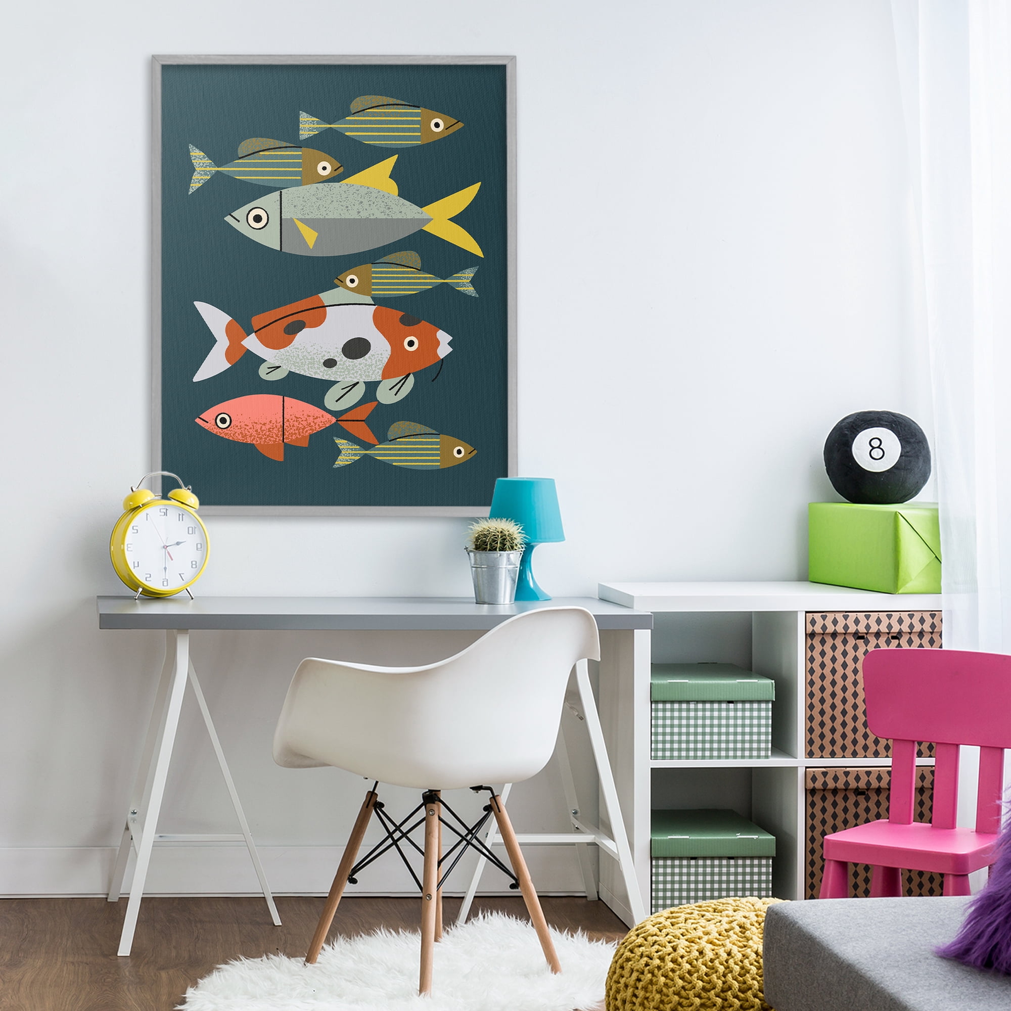 Stupell Industries Midcentury Pond Fishes Gray Framed Giclee Art, design by Renea L. Thull