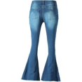 thumbnail image 6 of Women's Flared Jeans, High-Waist Stretch French-Style Jeans, Loose-Leg Buttoned Denim Pants, Flared Denim Jeans (S-5XL) Blue S, 6 of 7