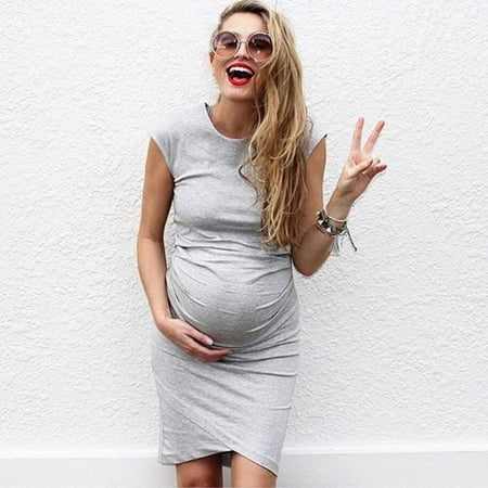 

LoyisViDion Womens Maternity Dresses Clearance Women Fashion Solid Color Sleeveless Maternity Pregnat Comfortable Midi Dresse Gray 12(XXL)