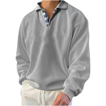 

Men s Casual Loose Fit Pullover Sweater Fashion Solid Color Lapel Collar Button V Neck Thermal Fall Sweatershirt