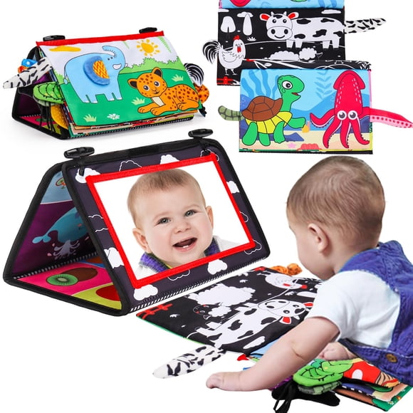 Espejo para bebé Tummy Time Toy Basytodio con libro de tela arrugada
