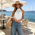 thumbnail image 3 of TGSLY Halter Neck Tank Tops for Women Lightweight Soft Back Bow Tie Solid Color Knit Vest Dressy Casual Gathered Neckline Sleeveless Shirts XXL, 3 of 9