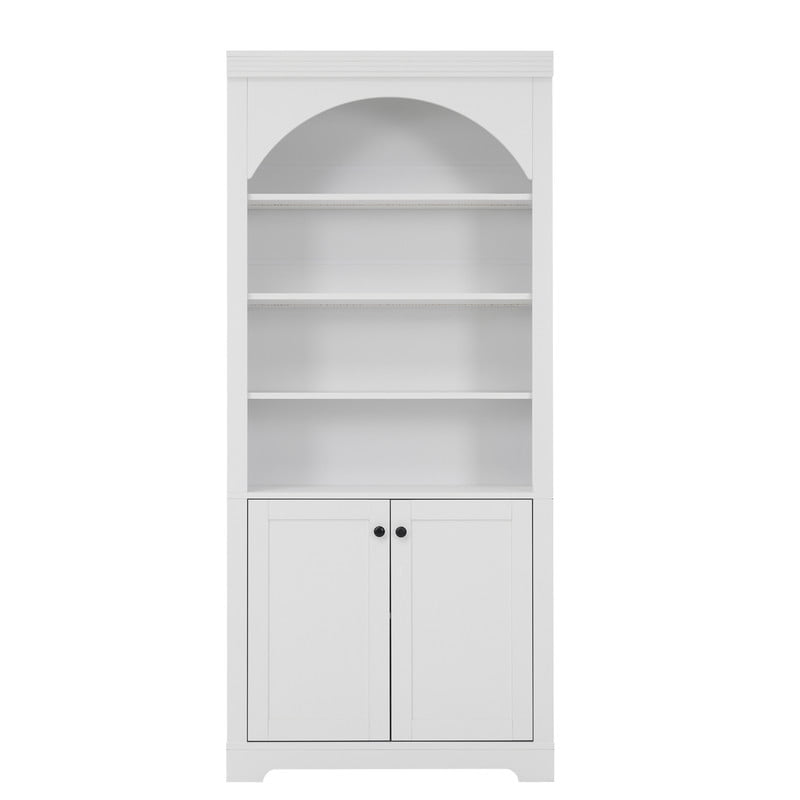 2-Door Wooden Display Bookshelf Office Hutch, Bookcase with 4-Layer LED Lighting Shelves, Storage Cabinet with Adjustable Shelf