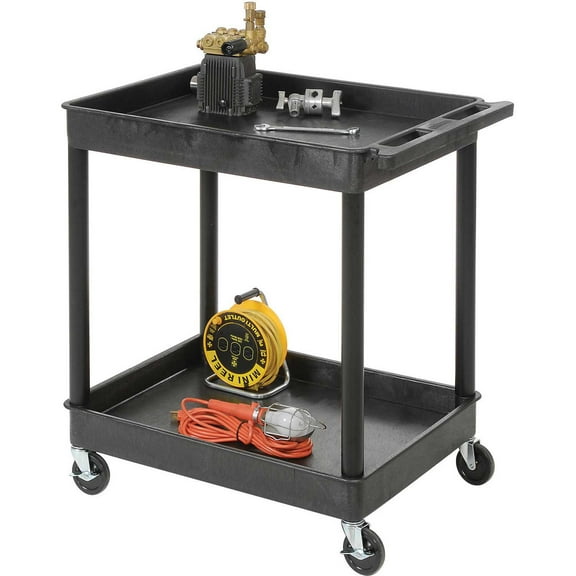 Luxor STC11 Tray Top Shelf 2 Shelf Plastic Utility Cart 24x18 4"" Casters
