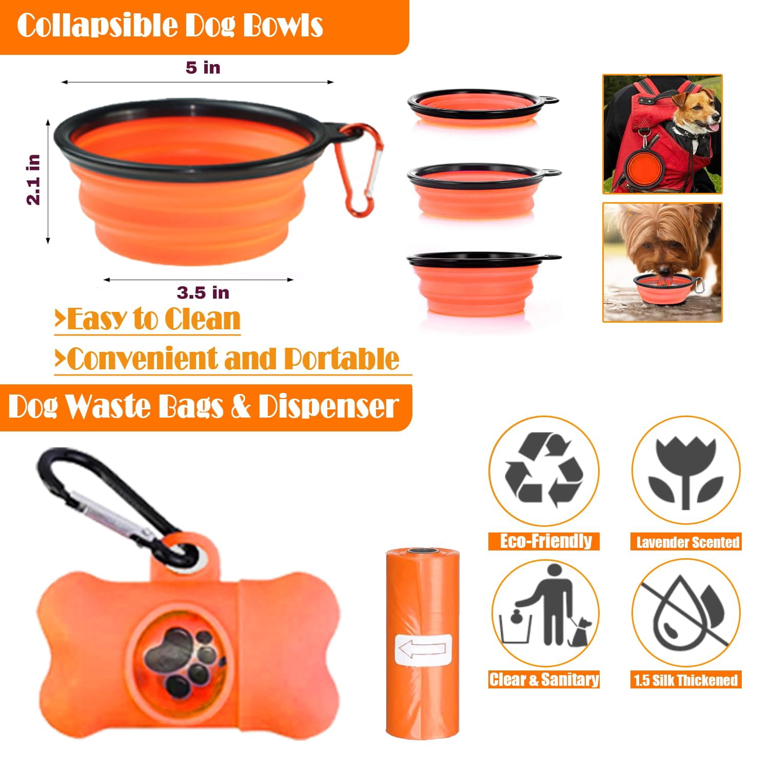 Small Orange No Pull Dog Harness and Accessory Set for Walking and Hiking