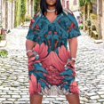 thumbnail image 2 of Intricate Floral Pattern Vibrant Colors Symmetrical Design Women's Loose Short Sleeve Dress Casual Summer Plus Size Long Dresses with Pockets, 2 of 5