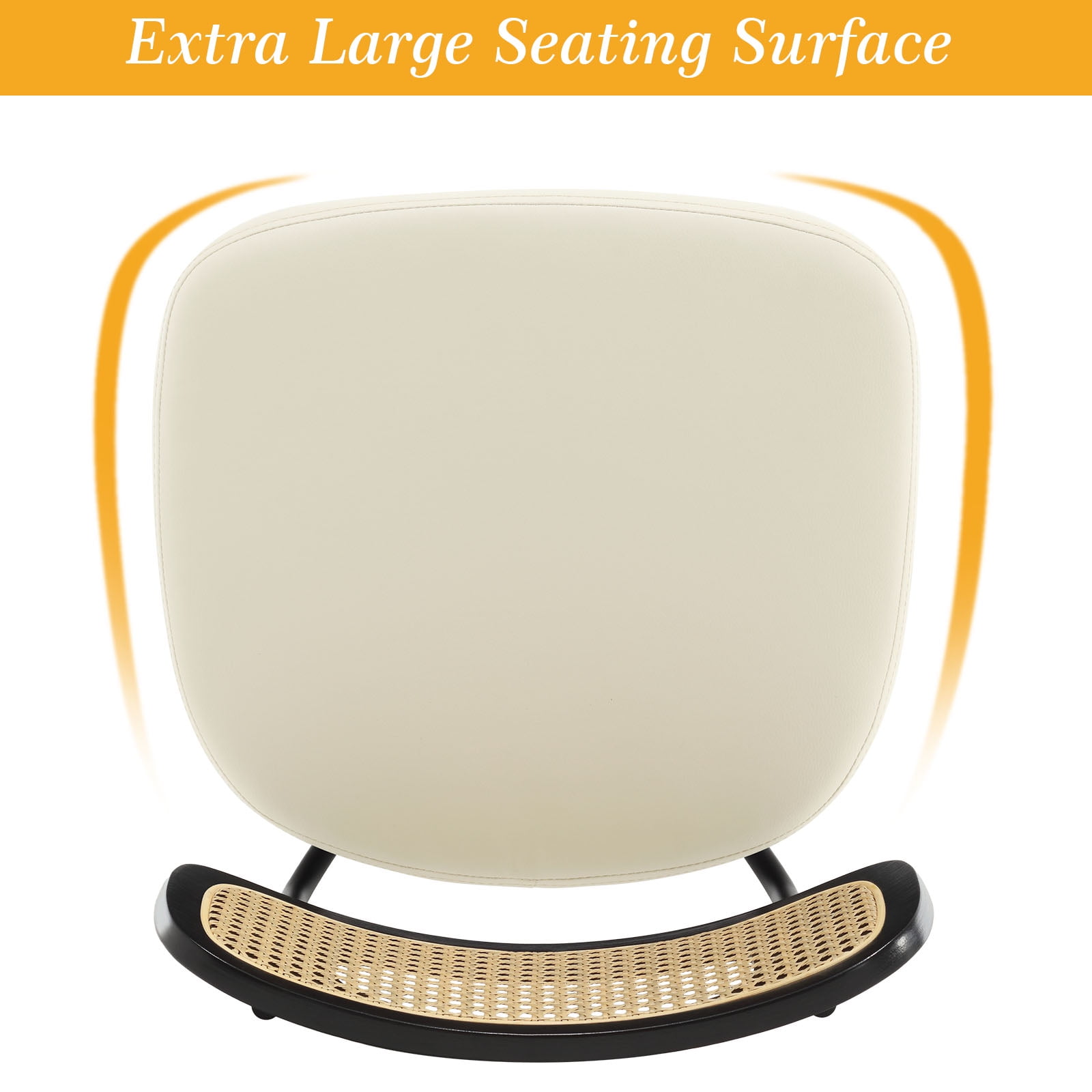 Swivel Counter Height Bar Stools, Set of 4, 29" Seat Height Upholstered PU Leather Barstools with Rattan Back Wood Legs for Home Kitchen Island, Cream White