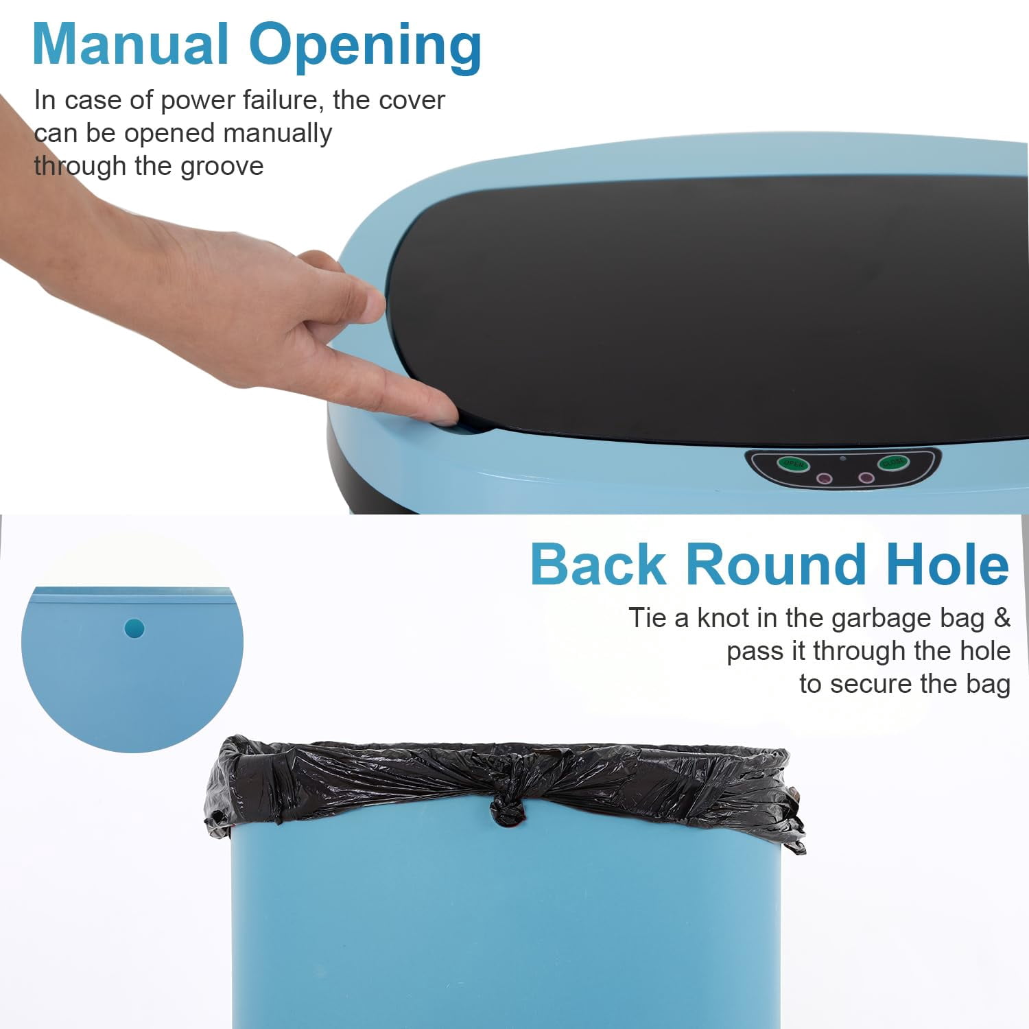 FDW 13Gal Touchless Trash Can - Auto Lid, High-Capacity for Kitchen/Office，(1, Blue)