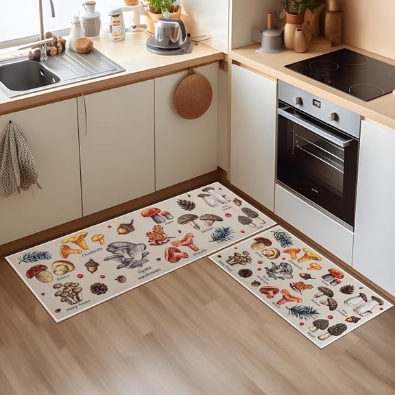 Mushroom Kitchen Rugs Sets of 2, Non Slip Washable Kitchen Rugs and Mats for Kitchen Floor, Mushroom Cottagecore Kitchen Decor, 17"x30" 17"x47" (Mushroom)