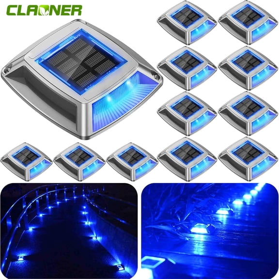 Claoner Solar Driveway Lights Outdoor Deck Lights Waterproof Driveway Markers Step Lights for Sidewalk Stair, Blue, 12 Pack