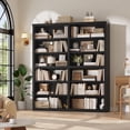 thumbnail image 7 of Hiphuta 63"W Extra Large and Sturdy Bookcase, Double Wide 6-Tier Bookshelf, Tall Bookcase for Home Office and Living Room, Wooden Freestanding Display Shelf, Black, 7 of 7