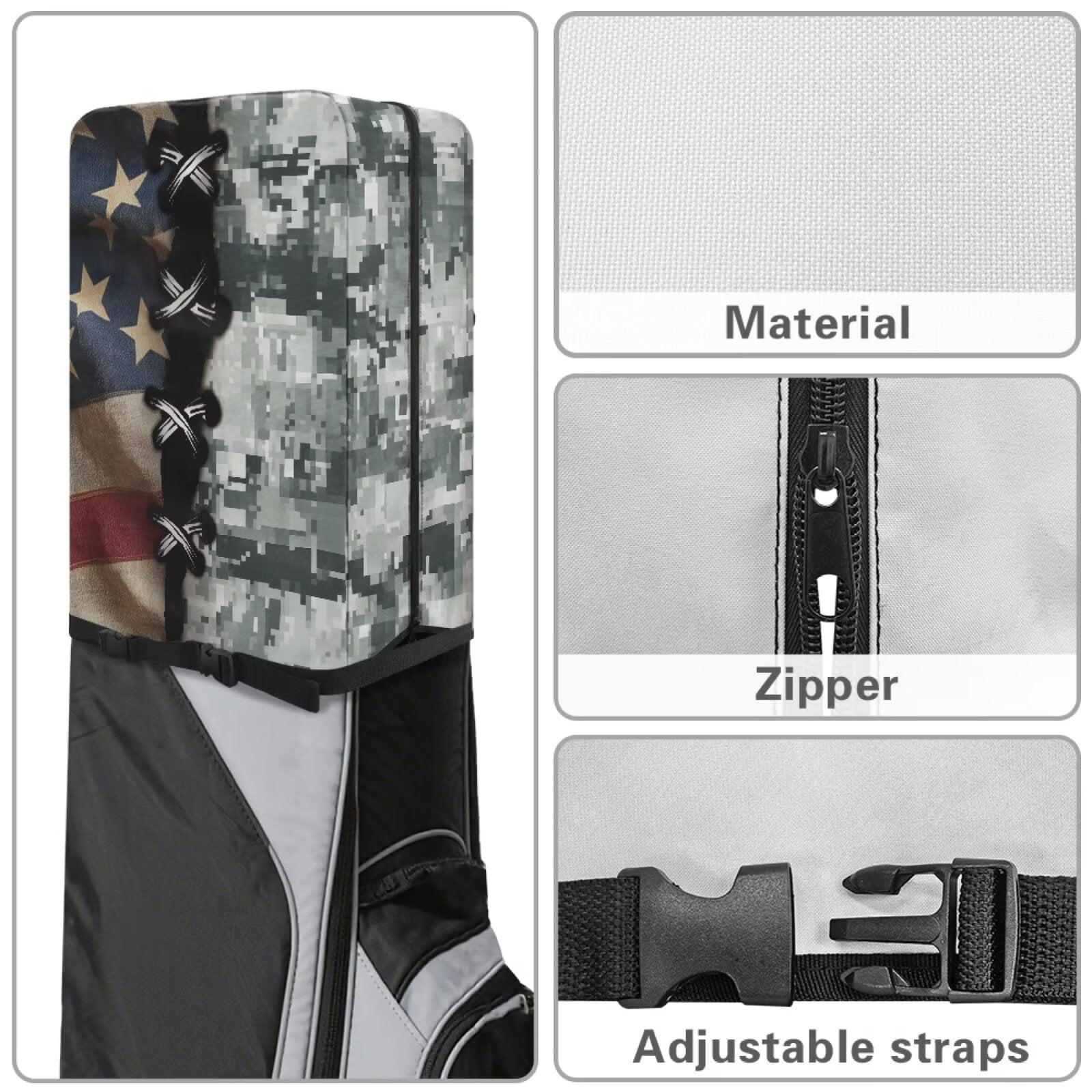 Chririnla American Flag Golf Bag Cover Hood Waterproof Dustproof Heavy Duty Camouflage Rain Cover for Golf Bag Foldable Removable Protective Your Golf Gear from Dust Rain Sun