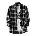 thumbnail image 3 of Mens Shirts Classic Checked Work Dress Long Sleeve T-Shirts Fall Vintage Plaid Regular Fit Button Down Shirts Coat with pockets Black L, 3 of 6