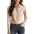 thumbnail image 2 of Noric Women's Long Sleeve Button Down Shirt Classic Lapel Collar Solid Color Tops Business Office Workwear, 2 of 9