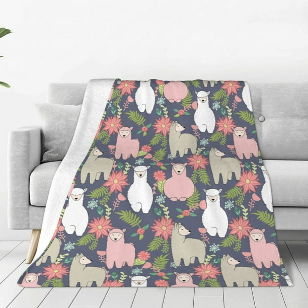 Fotbe Llamas Manta de Franela Acolchonada con Estampado, Súper Suave y Esponjosa, Extra Grande para Sofá, Cama, Uso Todo el Año-50"x40"