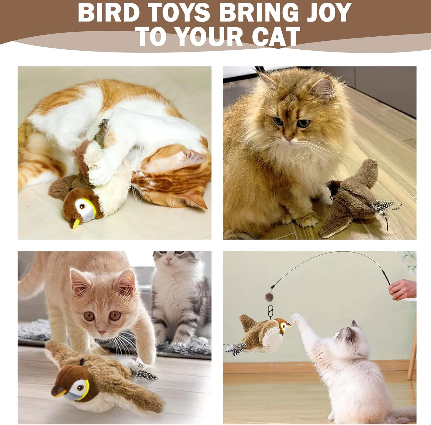 Interactive Chirping Bird Cat Toy No Flying, 2026 New Rechargeable Flying Interactive Flapping Chirping Bird Cat Toy for Indoor Adult Bored Cats