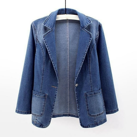 Women's Casual Oversized Open Front Denim Jackets Long Sleeve Denim Jacket (Blue XXXL)