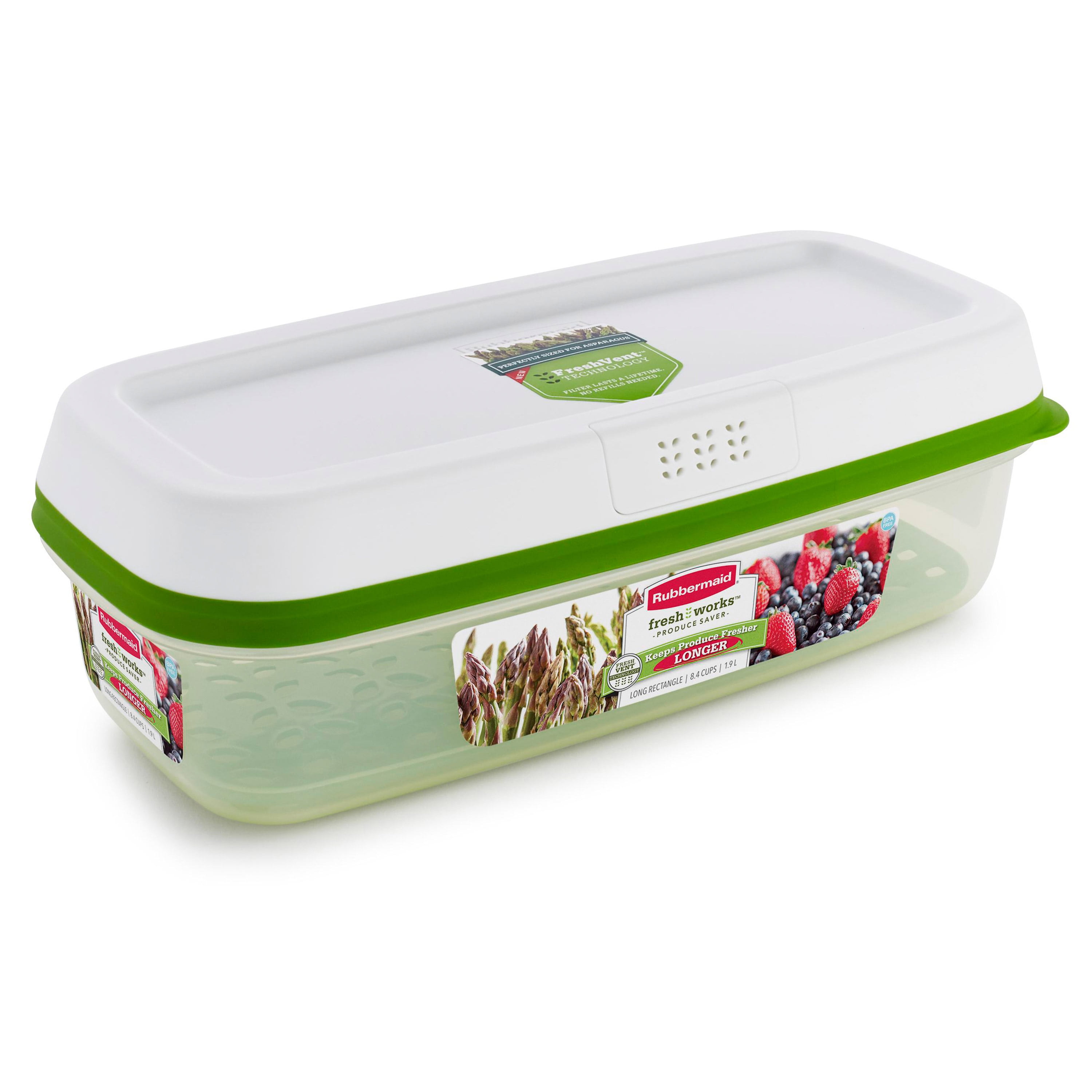 Rubbermaid Long Rectangle Fresh works Produce Saver Container, 8.4 Cup