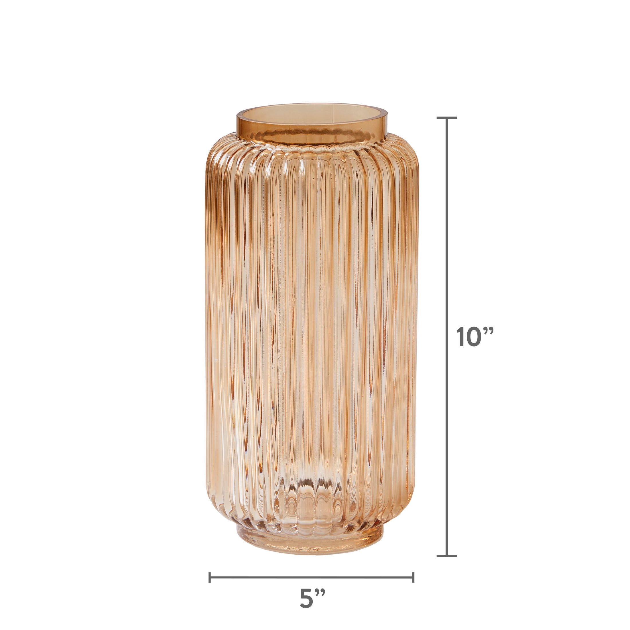 Better Homes & Gardens Ribbed Glass Vase, 10", Champagne