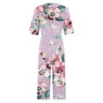 thumbnail image 3 of Pantalones de Vestido Casual para las Mujeres Impresión Floral Manga Corta con Cuello en V Cremallera Lateral Bolsillo Pantalones de Sudadera para Primavera Verano, 3 of 5