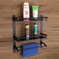 thumbnail image 1 of 2 Layer Finish Shelf With Towel Rod Stainless Steel Bathroom Shower Shelf For Bathroom & Kitchen Organizer, Wipe With Dry Cloth (Matte Black) Pack Of 1, 1 of 4