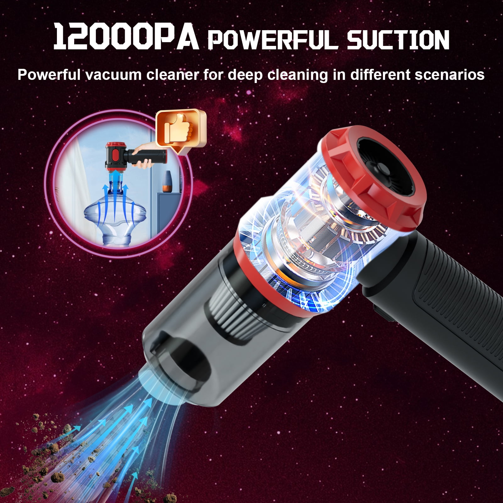 Handheld Car Vacuum Cleaner, 12000PA High Power Cordless Vacuum Cleaner & Air Duster, Portable Mini Vacuum for Car, Office
