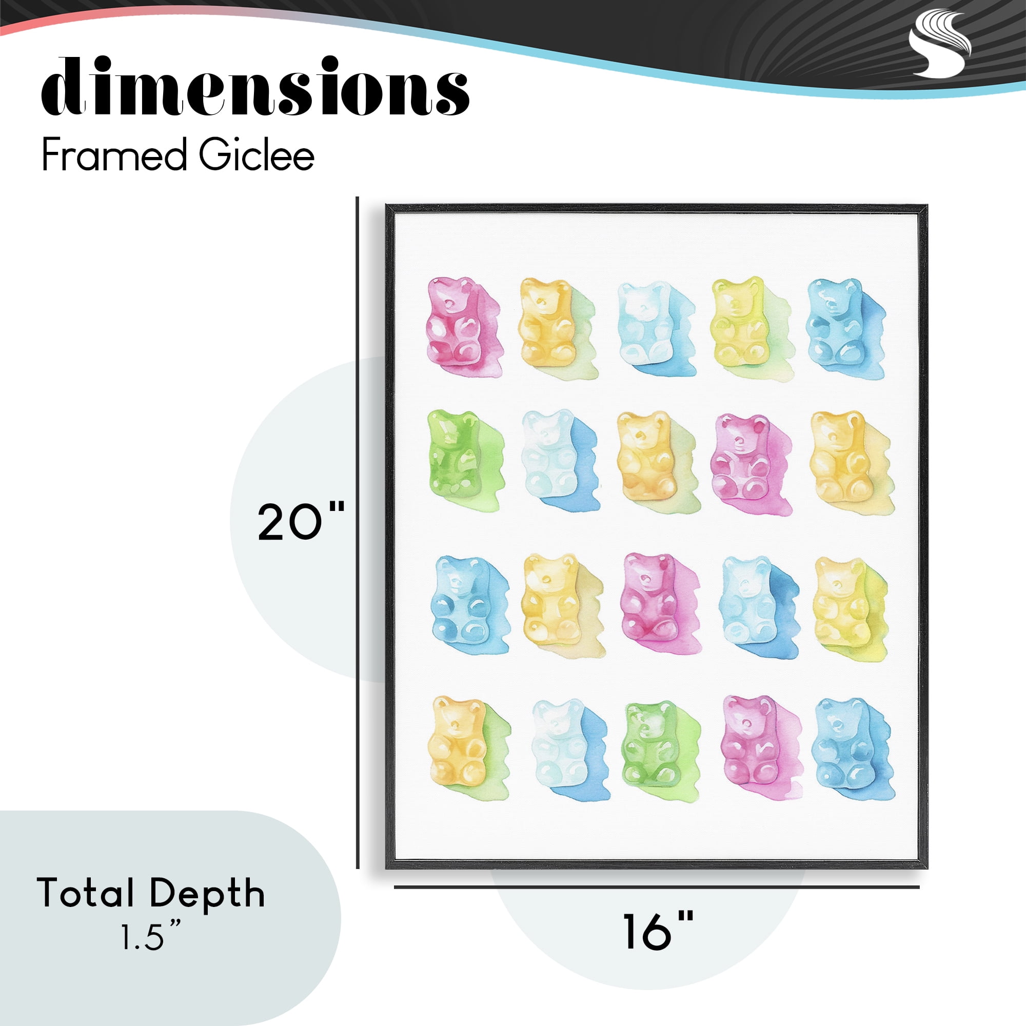 Pastel Candy Bears Collection Black Framed Giclee Art, design by Lil' Rue